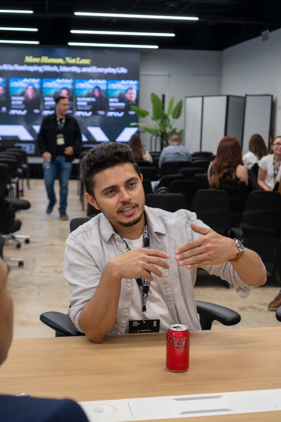 A speaker leading a table talk